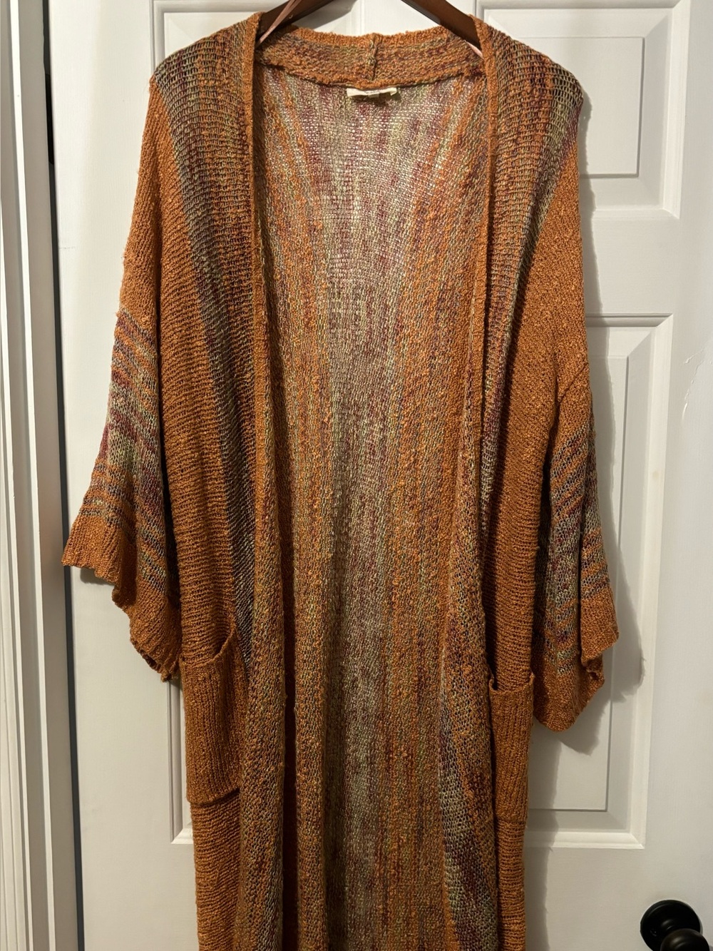 Easel Rust Orange Multicolor Open-Front Knit Cardigan